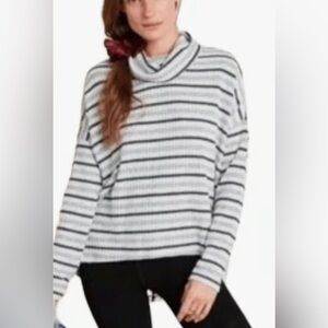 Striped Cowl Neck Sweater - Grey, White and Black